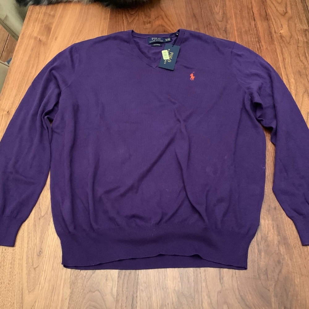 Polo Ralph Lauren Purple Cotton V-Neck Sweater
